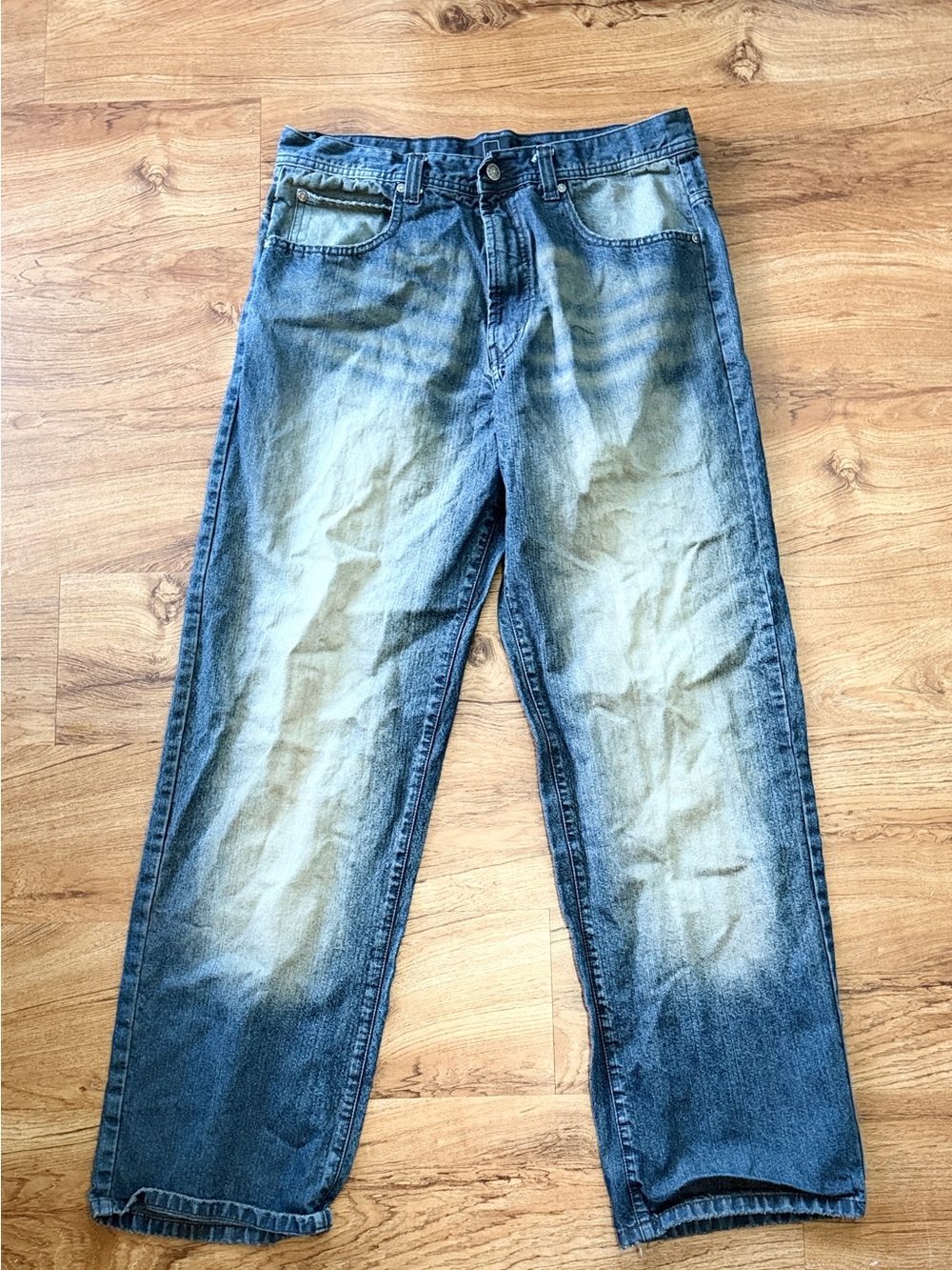 Vintage Cube Jeans Mens 36x34 Blue Cotton Denim Straight Baggy Workwear Faded